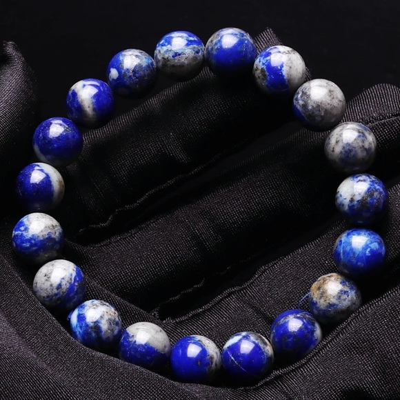 New! Genuine Natural Lapis Lazuli Beaded Bracelet - Picture 4 of 8